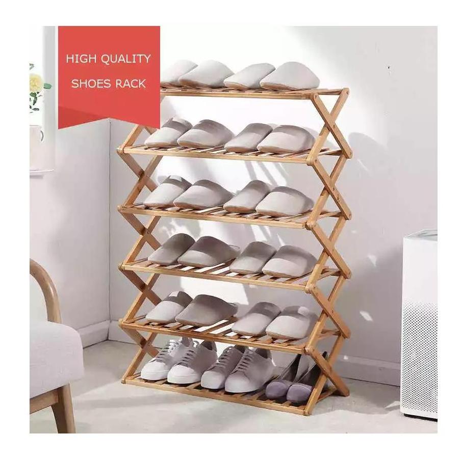 Foldable Shoe Rack 3/4/5/6 Layers Bamboo Shoe Cabinets Shelf for Dormitory Doorway