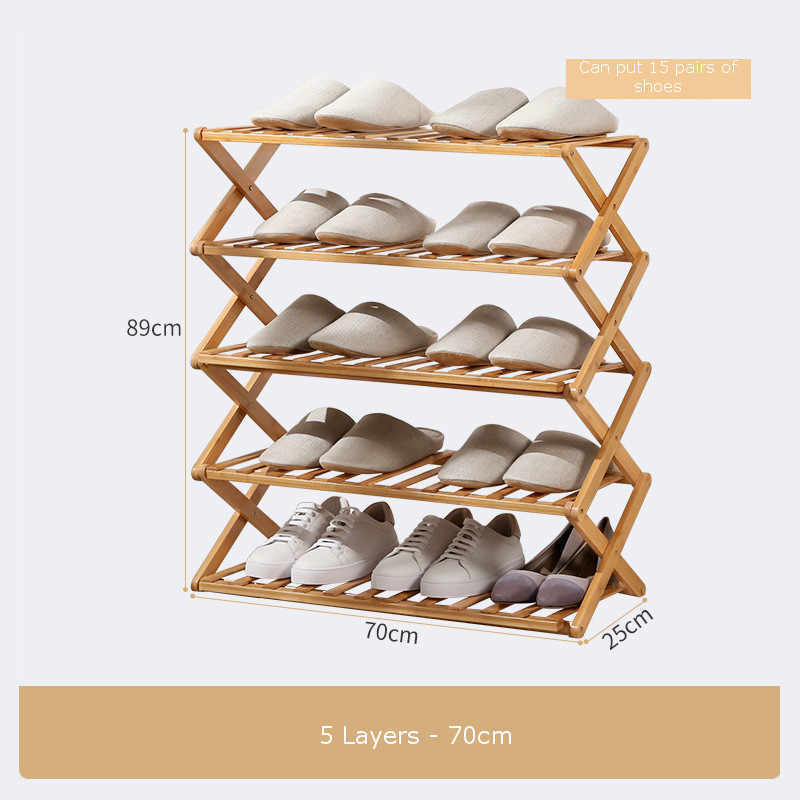 Foldable Shoe Rack 3/4/5/6 Layers Bamboo Shoe Cabinets Shelf for Dormitory Doorway