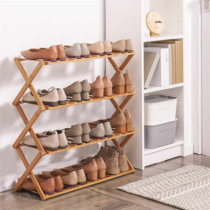 Foldable Shoe Rack 3/4/5/6 Layers Bamboo Shoe Cabinets Shelf for Dormitory Doorway