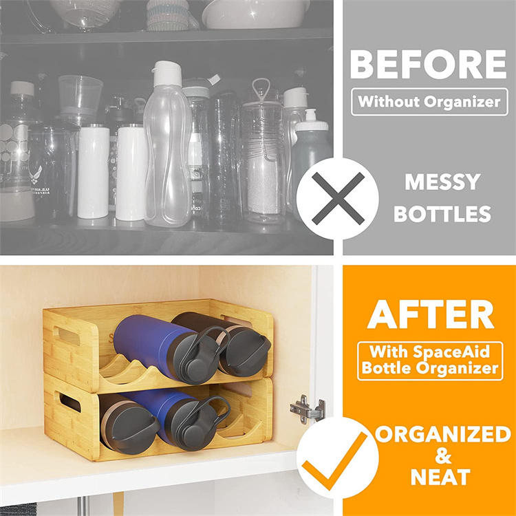 Bamboo Water Bottle Organizer stackable Water Bottle Storage Rack for Cabinets