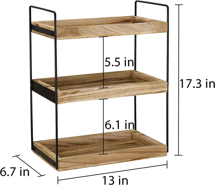 3 tier wood and metal Bathroom Countertop Organizer and Storage Shelf shower caddy