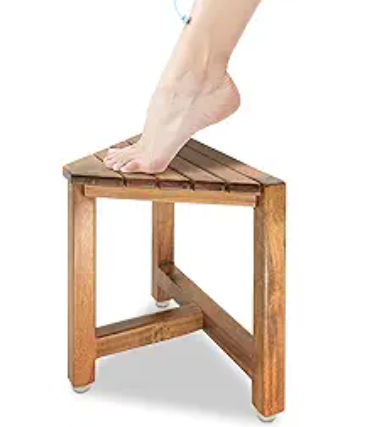 Acacia Wooden Corner Shower stool for Shaving Legs Small Corner Bathroom Bench