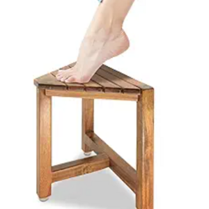 Acacia Wooden Corner Shower stool for Shaving Legs Small Corner Bathroom Bench