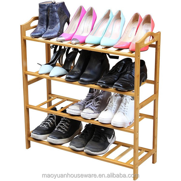 4-Tiers Customized size  Bamboo Shoe Rack Wholesale