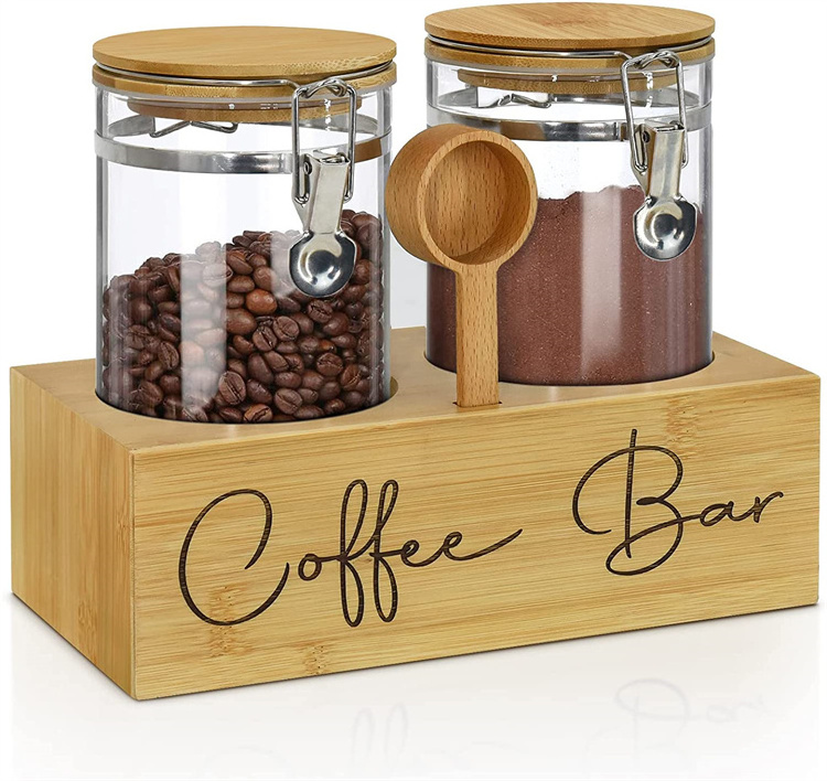 2023 Glass Storage Jars with Spoon  Glass Coffee Containers with Shelf Coffee Station Organizer