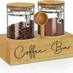 2023 Glass Storage Jars with Spoon  Glass Coffee Containers with Shelf Coffee Station Organizer