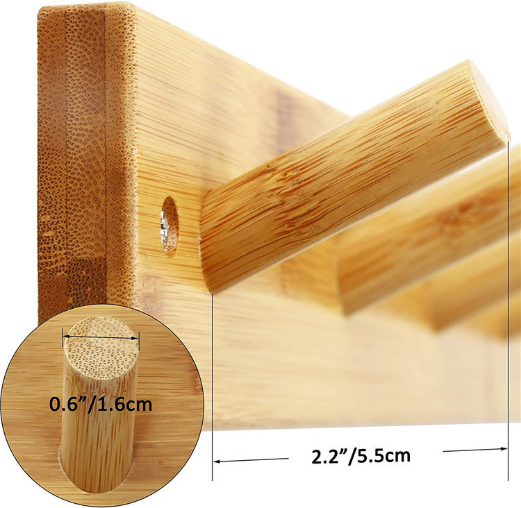 Wall Mounted Coat Rack 5 Pegs Bamboo Wall Hook for Hanging Clothes Robes Towels Hats