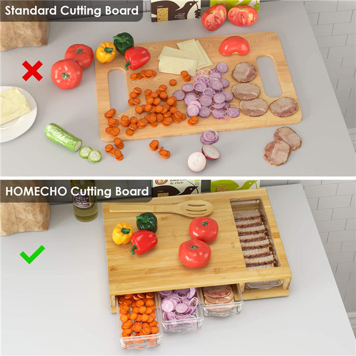 maoyuan wood meal prep station, bamboo cutting board with storage trays