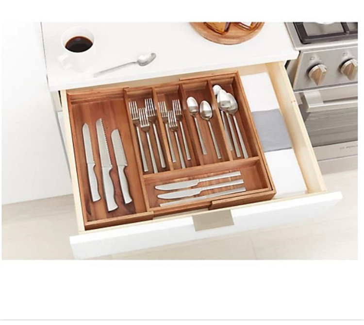 Wood acacia Expandable Adjustable Kitchen Cutlery Tray Drawer Organizer Cutlery Organizer