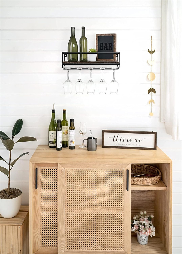 wall mounted wood with metal wine glass drying  rack for home