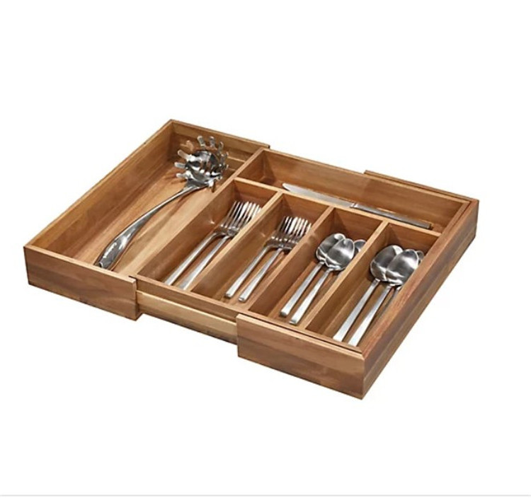 Wood acacia Expandable Adjustable Kitchen Cutlery Tray Drawer Organizer Cutlery Organizer