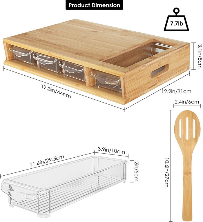 maoyuan wood meal prep station, bamboo cutting board with storage trays