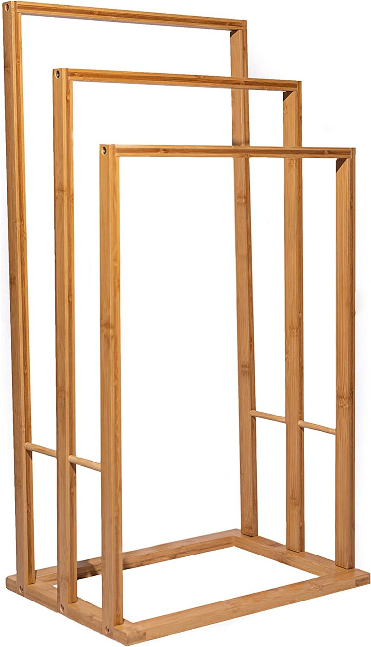 knocked-down standing bathroom shower Bamboo Towel Rack with 3 Rods