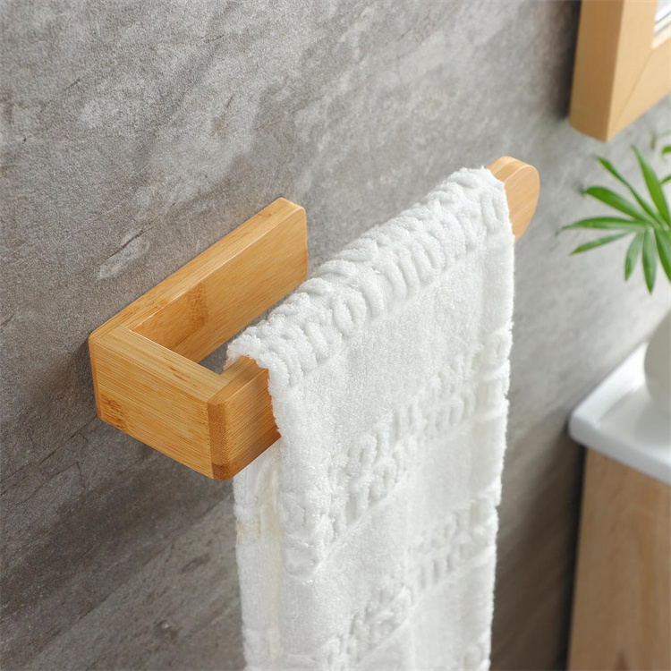 cheap wall self adhesive bamboo wood wall hand towel rack set for bathroom and kitchen