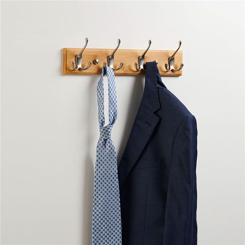 eco-friendly bamboo coat rack wall mounted, vintage clothes wall holder with 4 hooks