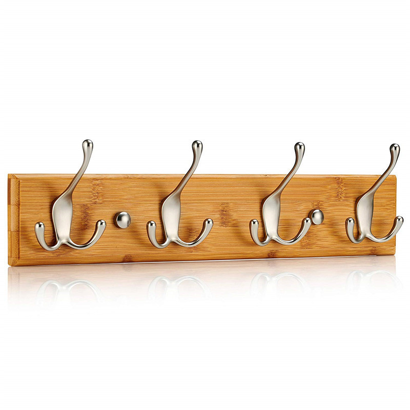 eco-friendly bamboo coat rack wall mounted, vintage clothes wall holder with 4 hooks