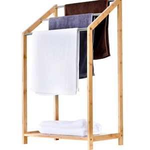 3 tiers bamboo portable bedroom bathroom standing shower dry towel rack, wooden outdoor towel holder rack for pool