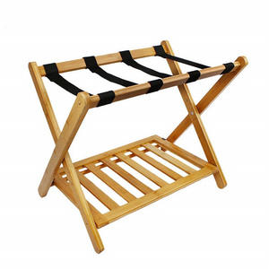 bamboo  Luggage Rack Stand with Shoe Shelf Stable Durable Suitcases Racks Foldable Baggage Holder