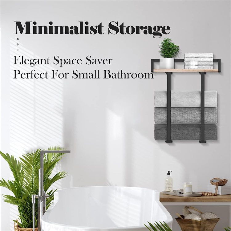 High quality wood and metal wall mount bath towel rack easy to install