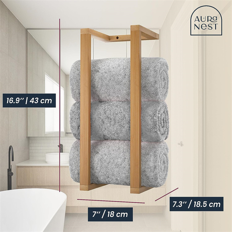 bamboo modern bathroom storage wall mounted rolled towel rack