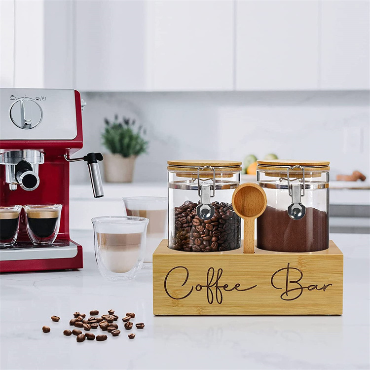 2023 Glass Storage Jars with Spoon  Glass Coffee Containers with Shelf Coffee Station Organizer