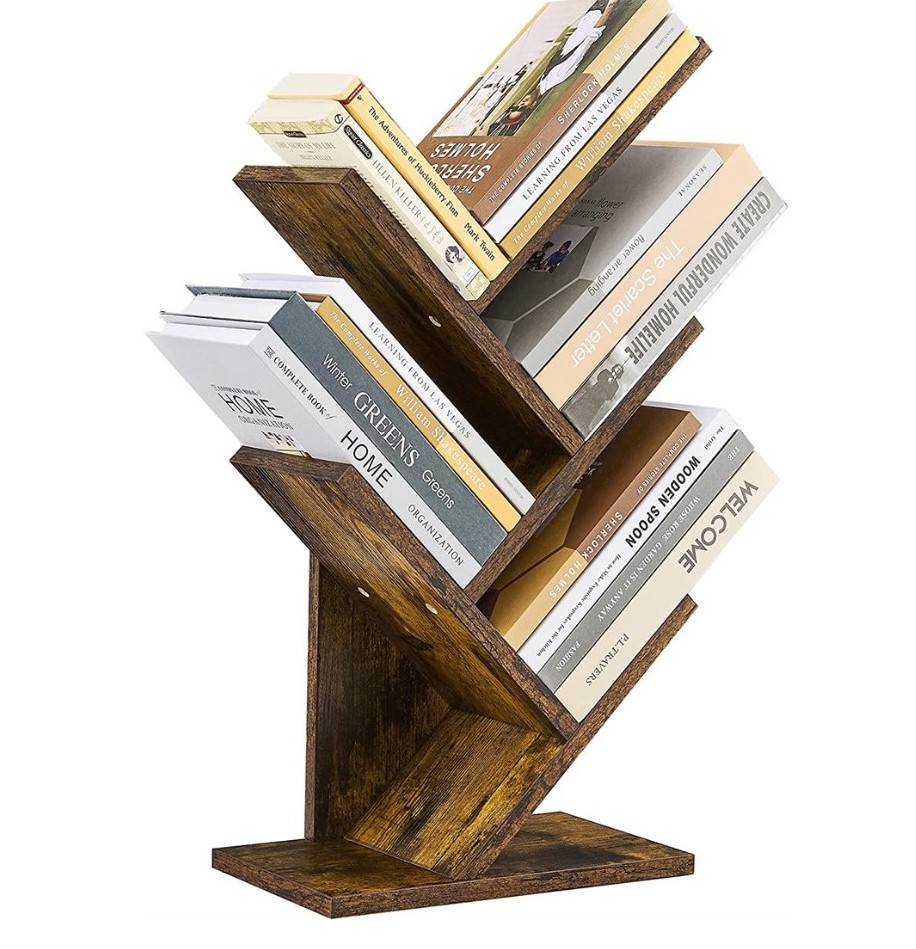 4 Tier Tree Bookshelf, 4 Shelf Bookcase,wood  Modern Book Storage rack