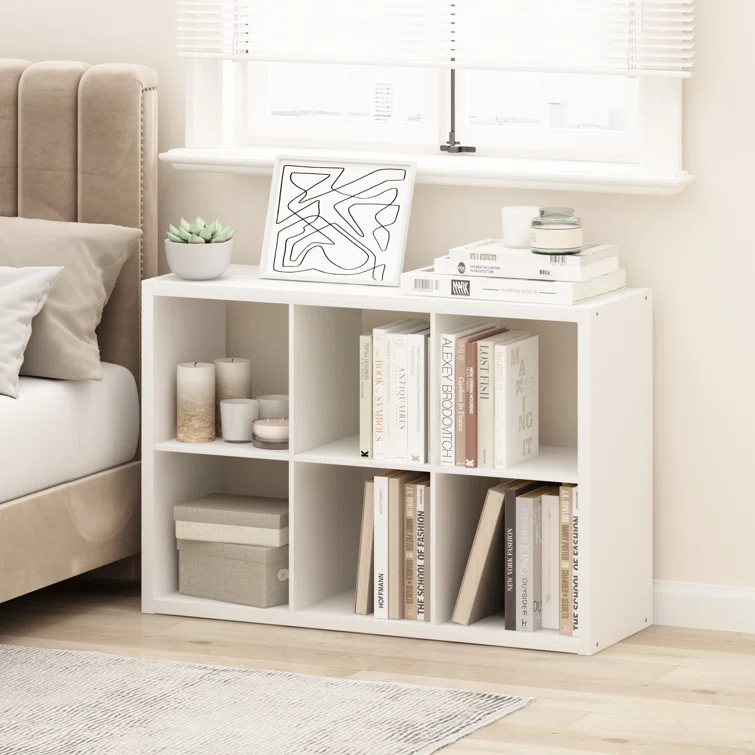 modern wood white 6 cube bookcase for home office   6-cube shelf showcase