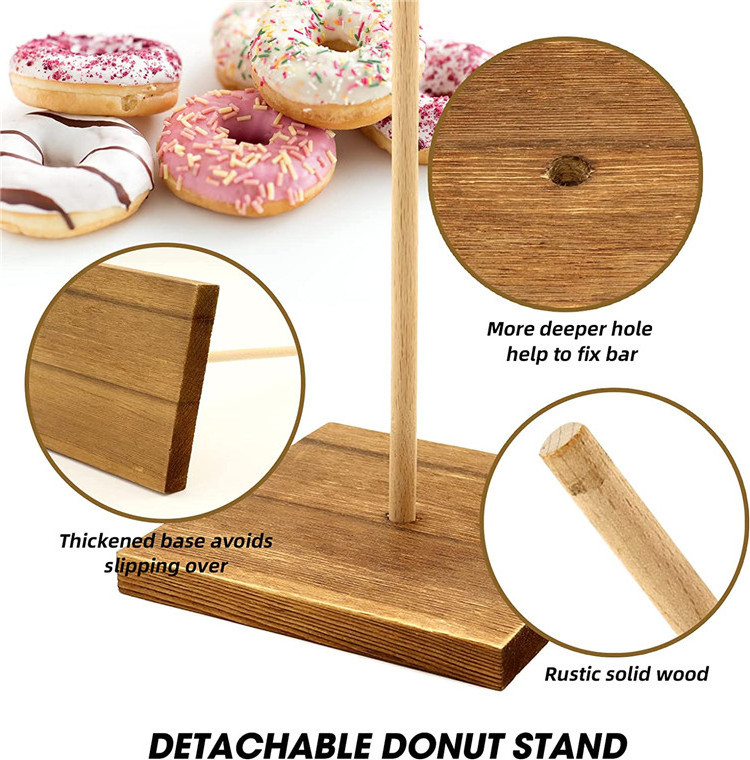 Farmhouse Donut Stand, 3PCS Wooden Donut Holder Display 27 Donuts, Reusable Bagel Donut Holder Stands