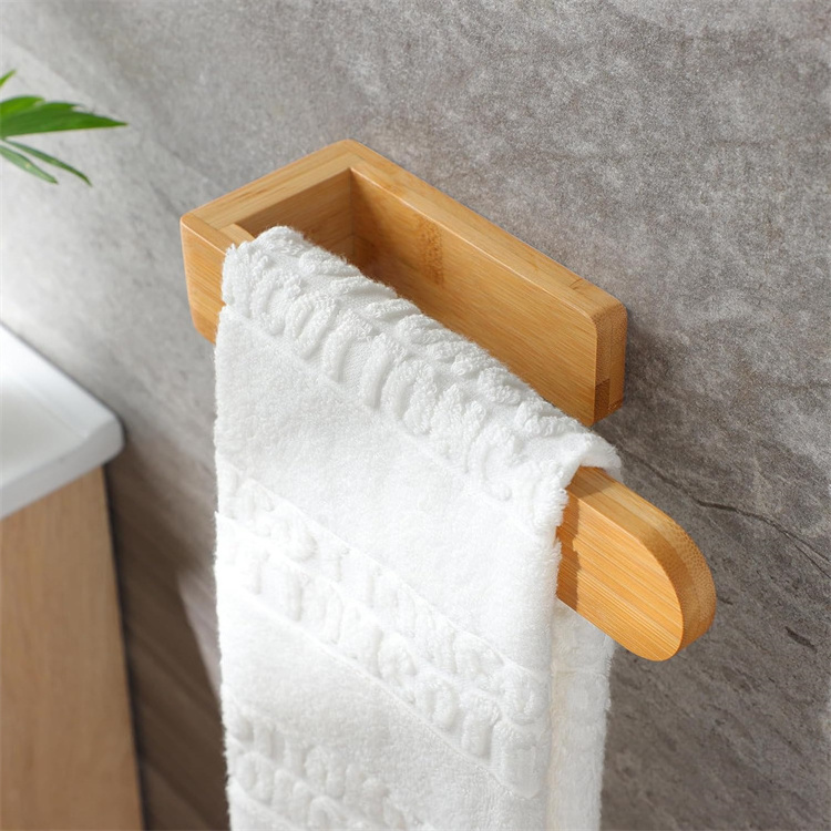 cheap wall self adhesive bamboo wood wall hand towel rack set for bathroom and kitchen