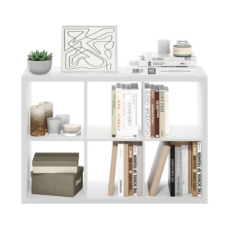 modern wood white 6 cube bookcase for home office   6-cube shelf showcase