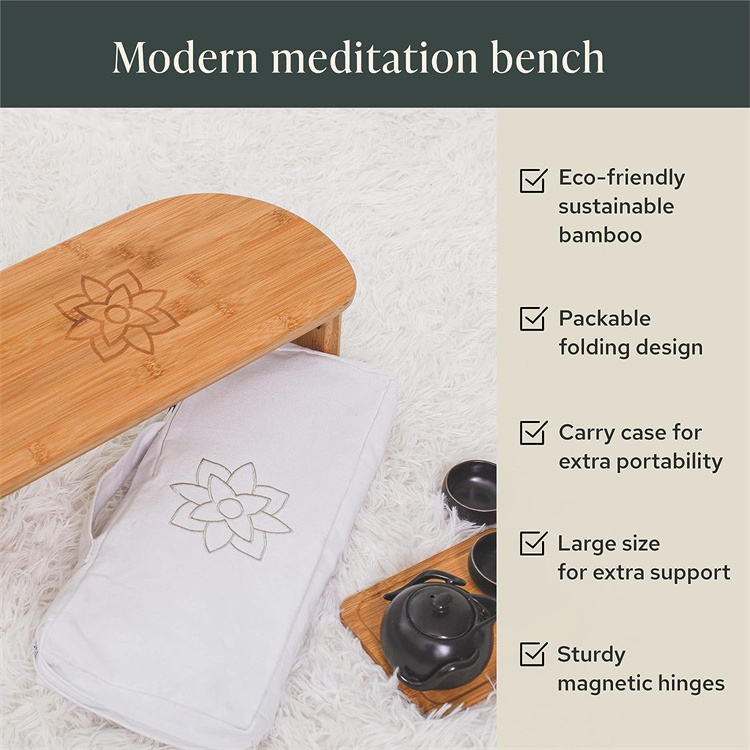 bamboo Folding Meditation Bench Portable Cross Legged or Kneeling yoga Stool