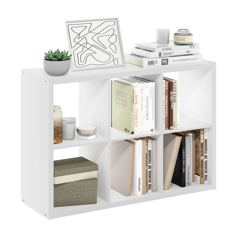 modern wood white 6 cube bookcase for home office   6-cube shelf showcase