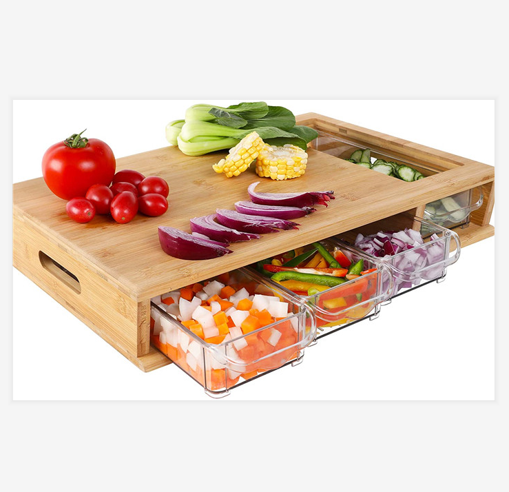 maoyuan wood meal prep station, bamboo cutting board with storage trays