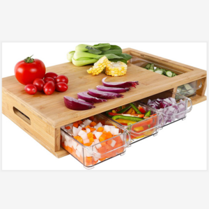 maoyuan wood meal prep station, bamboo cutting board with storage trays