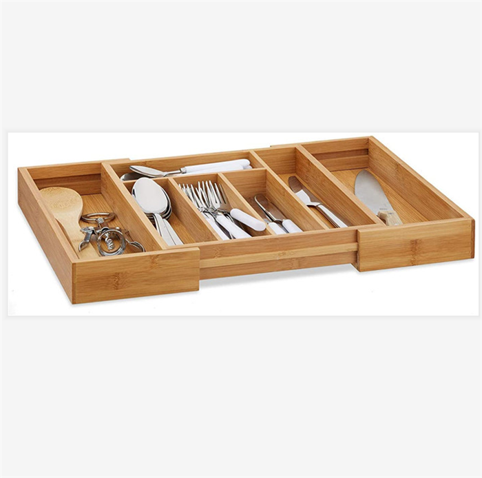 Multifunctional expandable bamboo kitchen drawer cutlery storage tray for storage