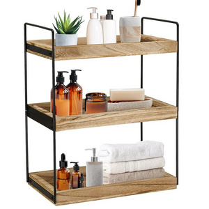 3 tier wood and metal Bathroom Countertop Organizer and Storage Shelf shower caddy