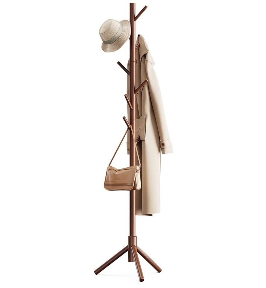 freestanding Wooden Coat Rack Stand cloth hanger stand with 3 Height Options and 8 Hooks