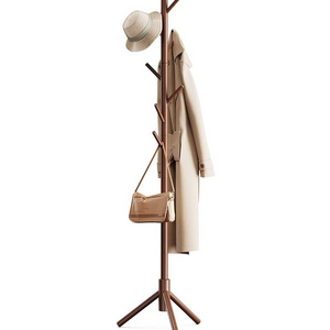 freestanding Wooden Coat Rack Stand cloth hanger stand with 3 Height Options and 8 Hooks