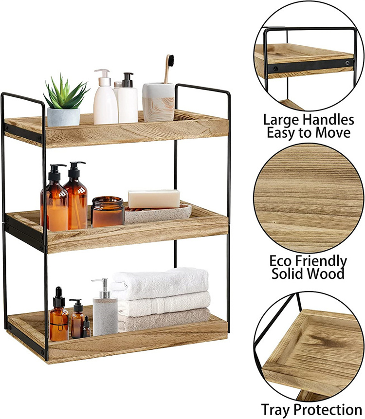 3 tier wood and metal Bathroom Countertop Organizer and Storage Shelf shower caddy