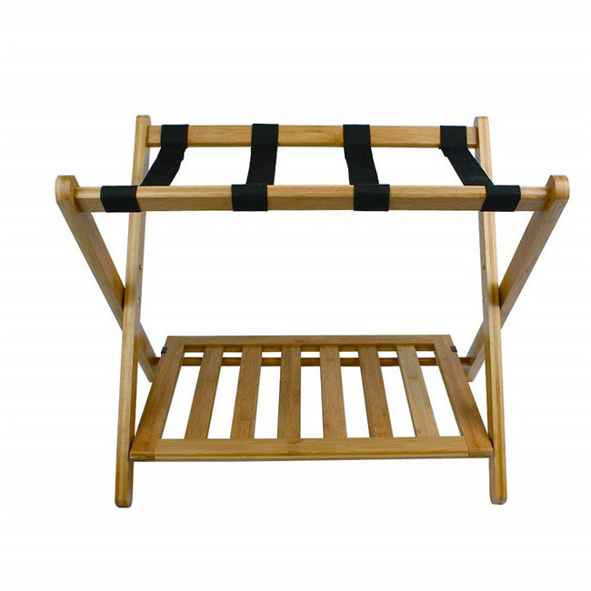 bamboo  Luggage Rack Stand with Shoe Shelf Stable Durable Suitcases Racks Foldable Baggage Holder