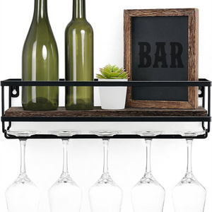 wall mounted wood with metal wine glass drying  rack for home