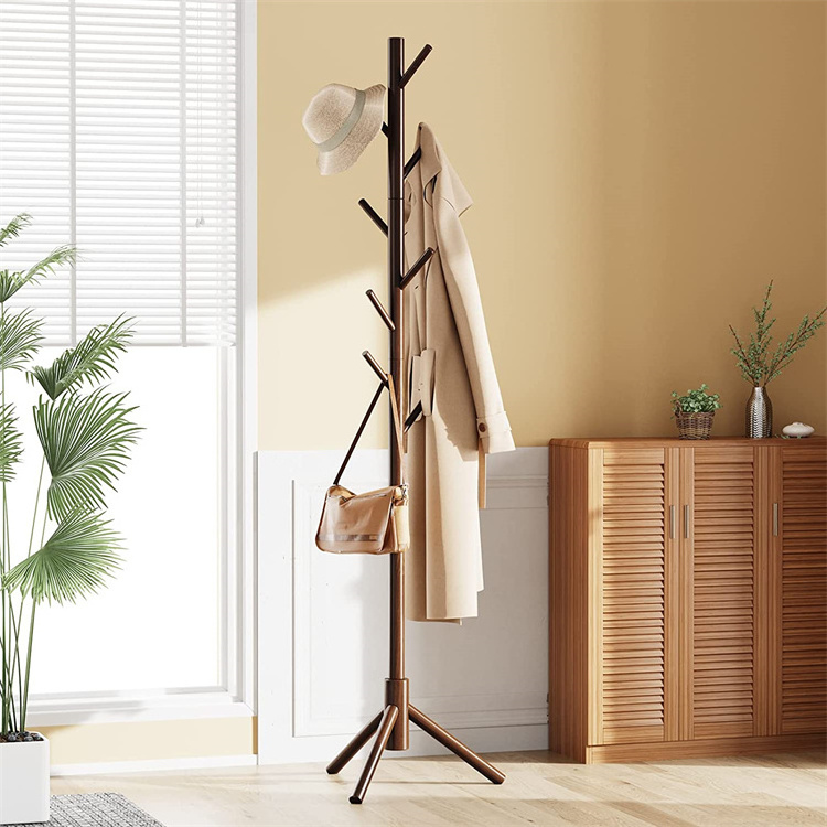 freestanding Wooden Coat Rack Stand cloth hanger stand with 3 Height Options and 8 Hooks