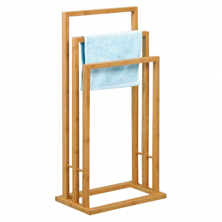 knocked-down standing bathroom shower Bamboo Towel Rack with 3 Rods