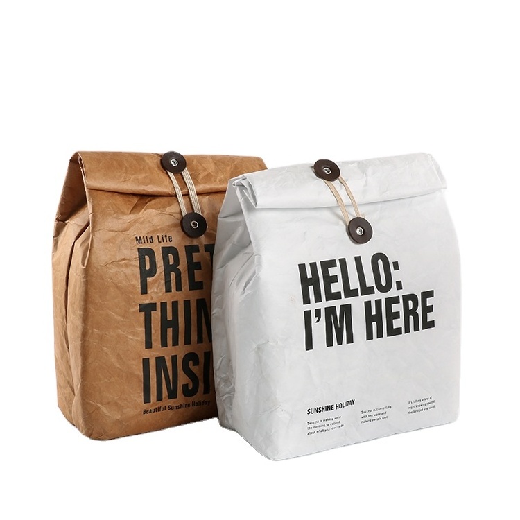 High quality brown durable waterproof coated Dupont paper thermal bag insulated lunch cooler tyvek bag for food with custom logo