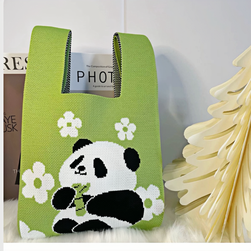 New Design Japanese Handbags Soft Women Tote Bag Cute Animal Fruit Tote Bag Mini Girl Purse Knitted Wrist Tote Bag