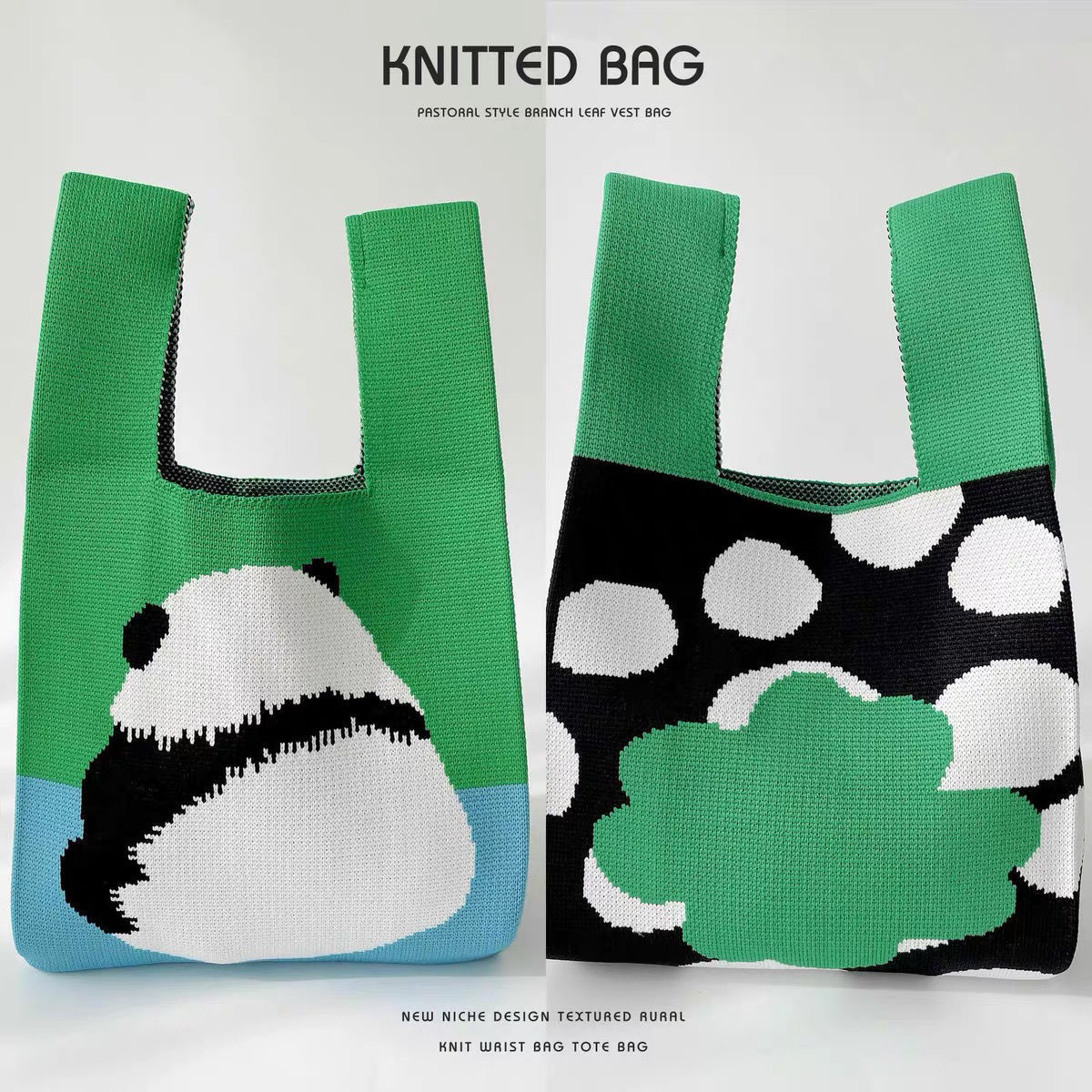 New Design Japanese Handbags Soft Women Tote Bag Cute Animal Fruit Tote Bag Mini Girl Purse Knitted Wrist Tote Bag