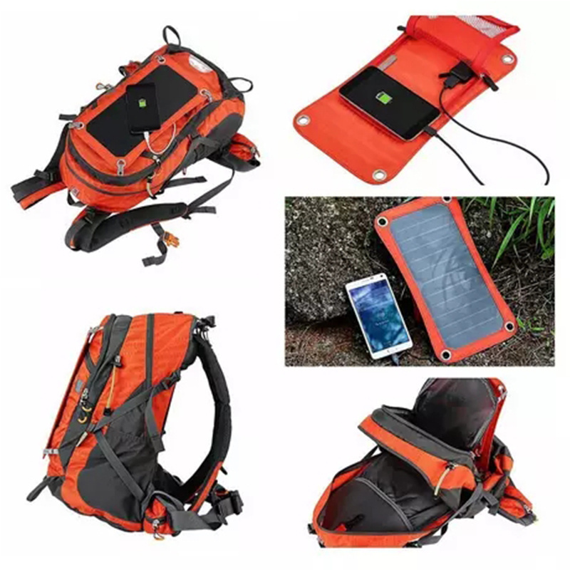 Wholesale external frame outdoor solar power backpack with removable 7W sunpower solar panel