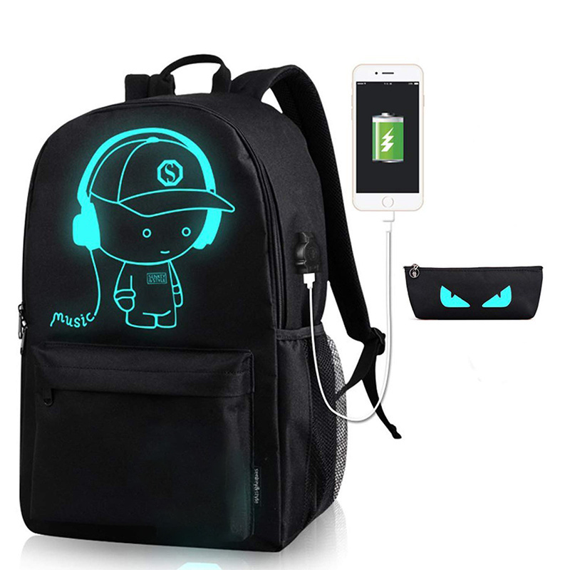 Lightweight luminous led light backpack flash bag laptop backpack with usb chargeing port