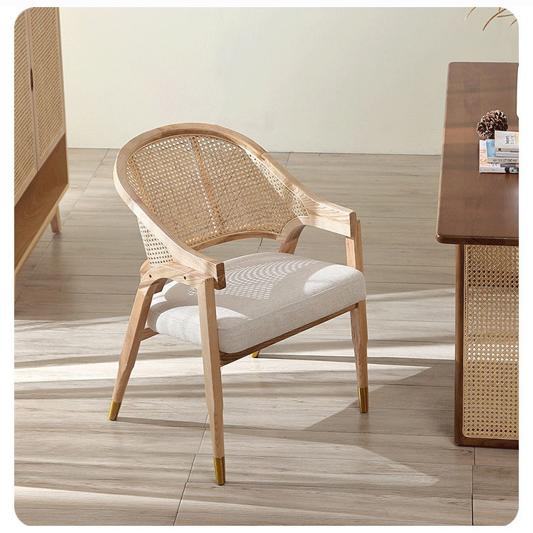 Nordic Wooden Home Furniture Rattan Wicker Back with Soft Cushion Wood Kitchen Dining Restaurant Chair