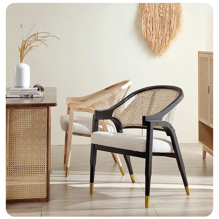 Nordic Wooden Home Furniture Rattan Wicker Back with Soft Cushion Wood Kitchen Dining Restaurant Chair